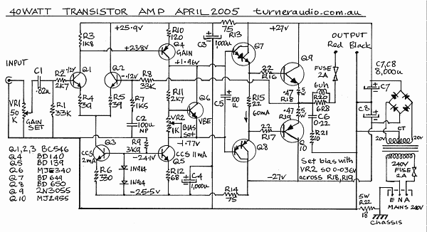 Schematic 40watt
        bjt amp.